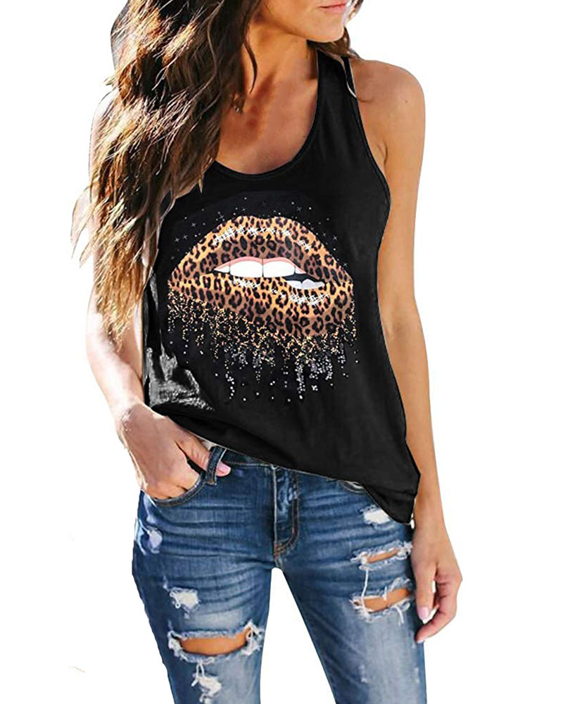 

Lip Print Casual Tank Top, Style3