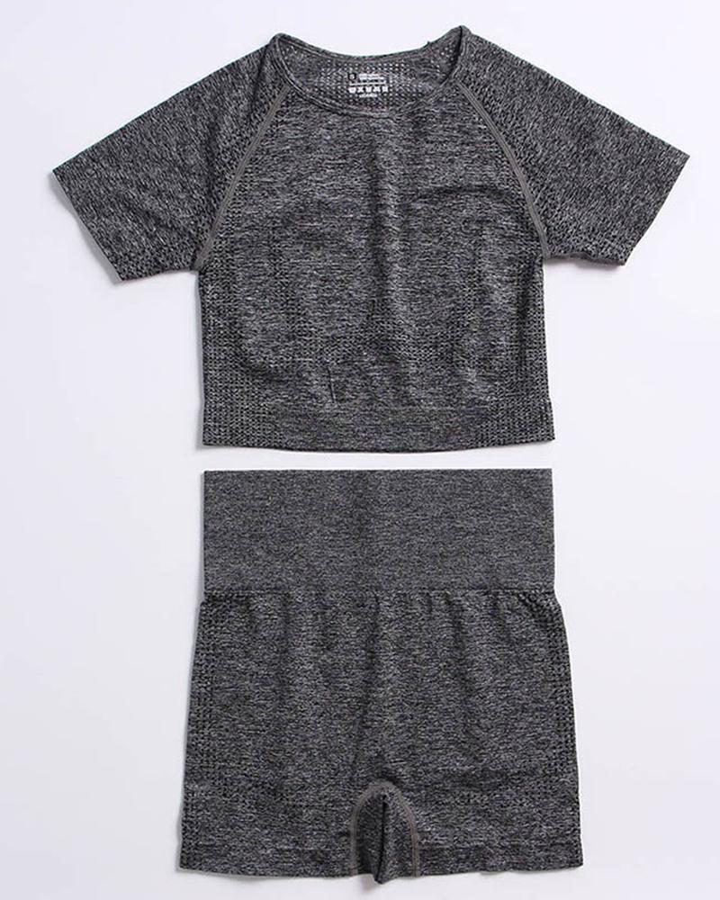 

Plain Skinny High Waist Sporty Suit Sets, Dark grey