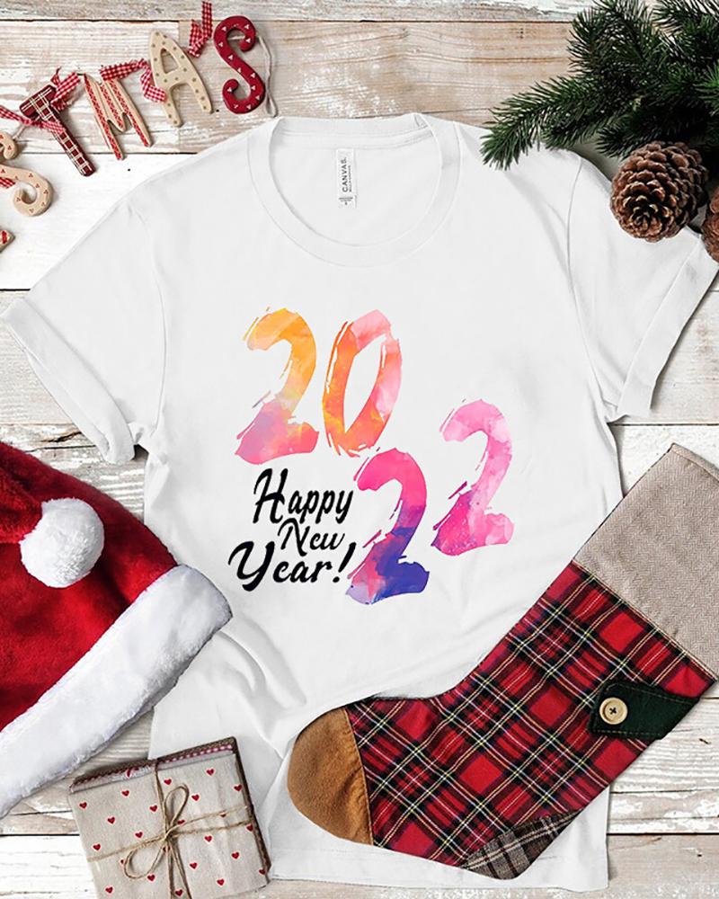 

Christmas O-Neck Letter Print Short Sleeve T-shirt, White