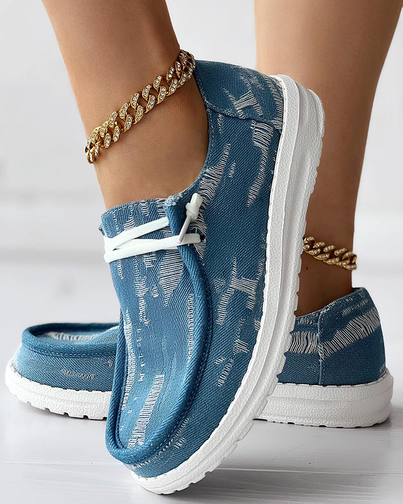 

Ripped Lace-up Canvas Casual Loafers, Blue