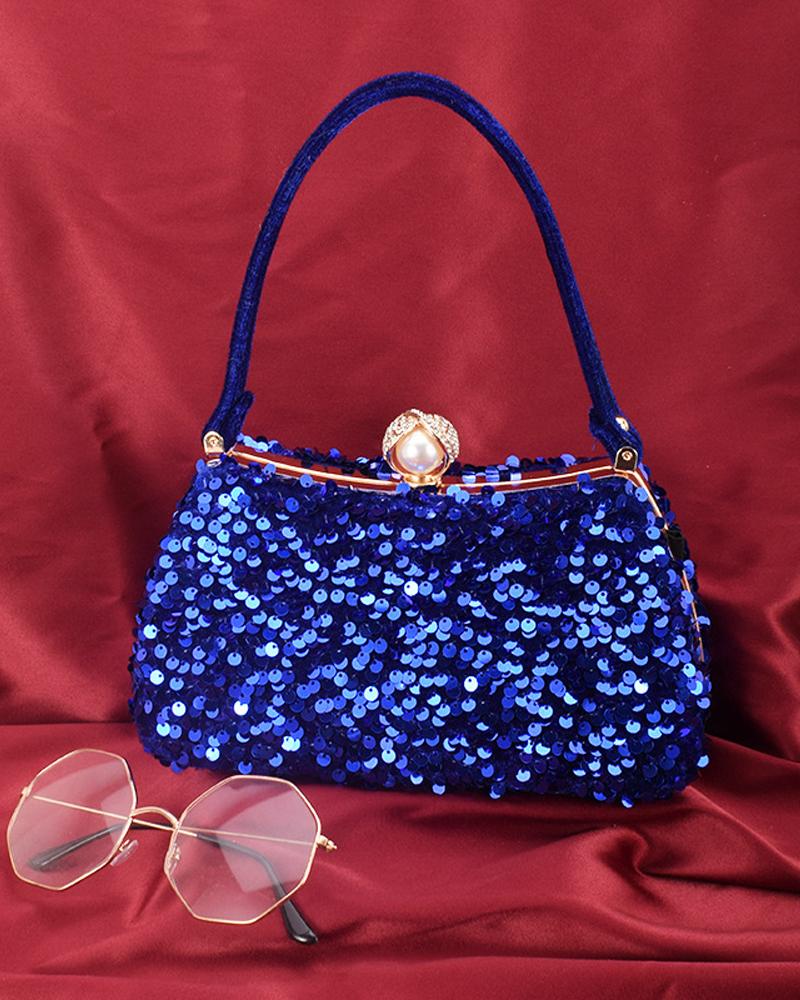 

Allover Sequin Evening Bag, Blue