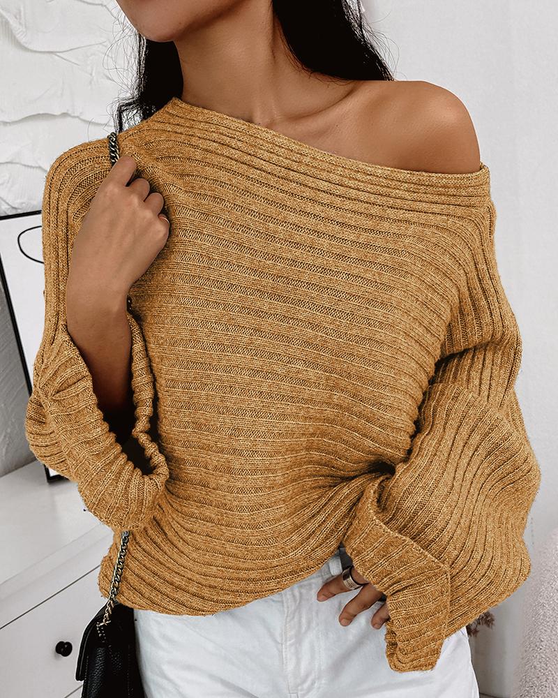 

Skew Neck Long Sleeve Sweater, Yellow