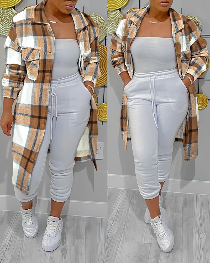 

Plaid Print Pocket Design Longline Jacket, Multicolor