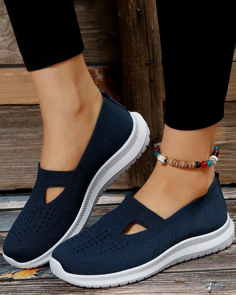 

Breathable Hollow Out Casual Slip On Sneakers, Purplish blue
