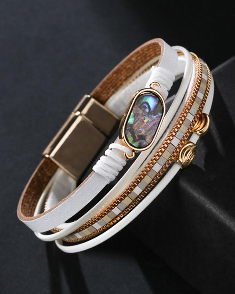 

1pc Gem Stone Decor Multi-Layer Magnet Bracelet, White