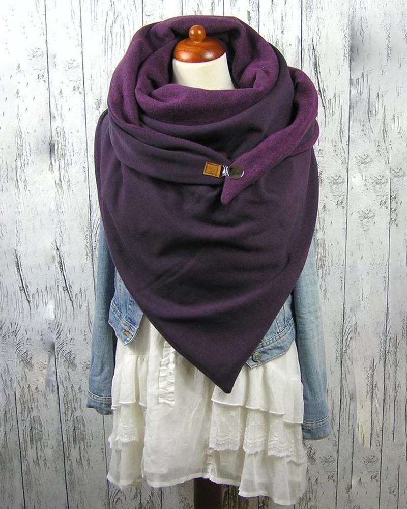 

Plain Button Design Warm Scarf, Purple