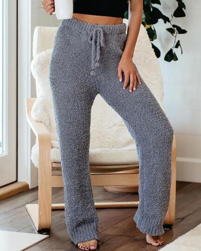 

Plain Fluffy Drawstring Lounge Pants, Gray