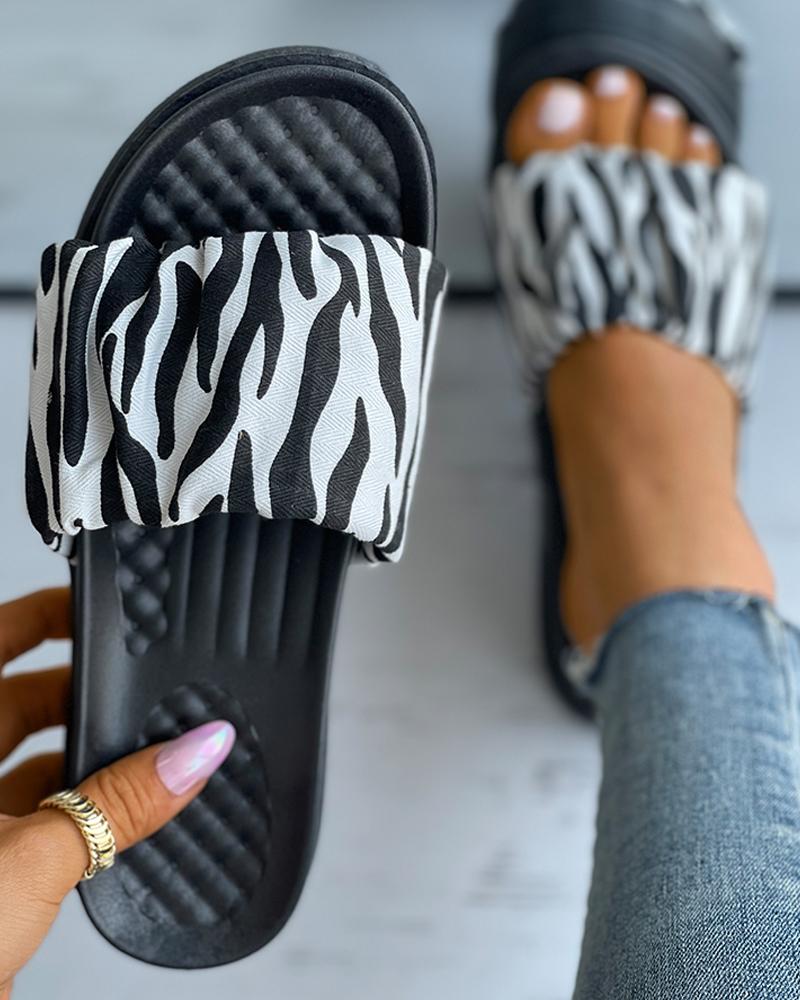 

Zebra Stripe Print Platform Casual Slippers, Black