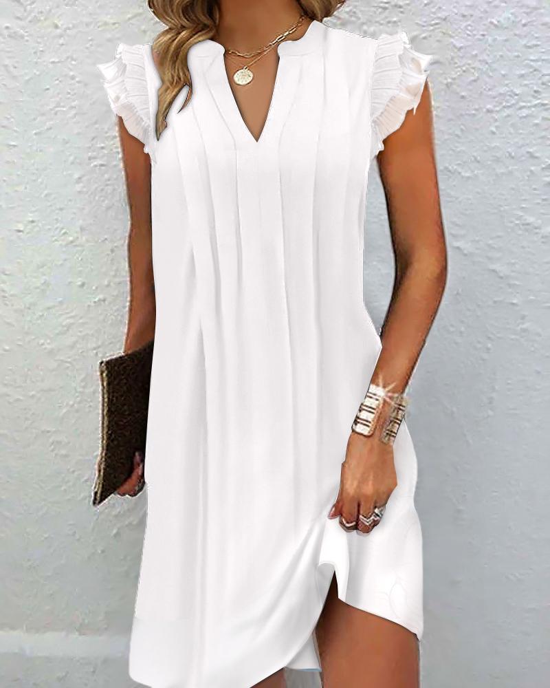 Notch Neck Ruched Frill Hem Casual Dress