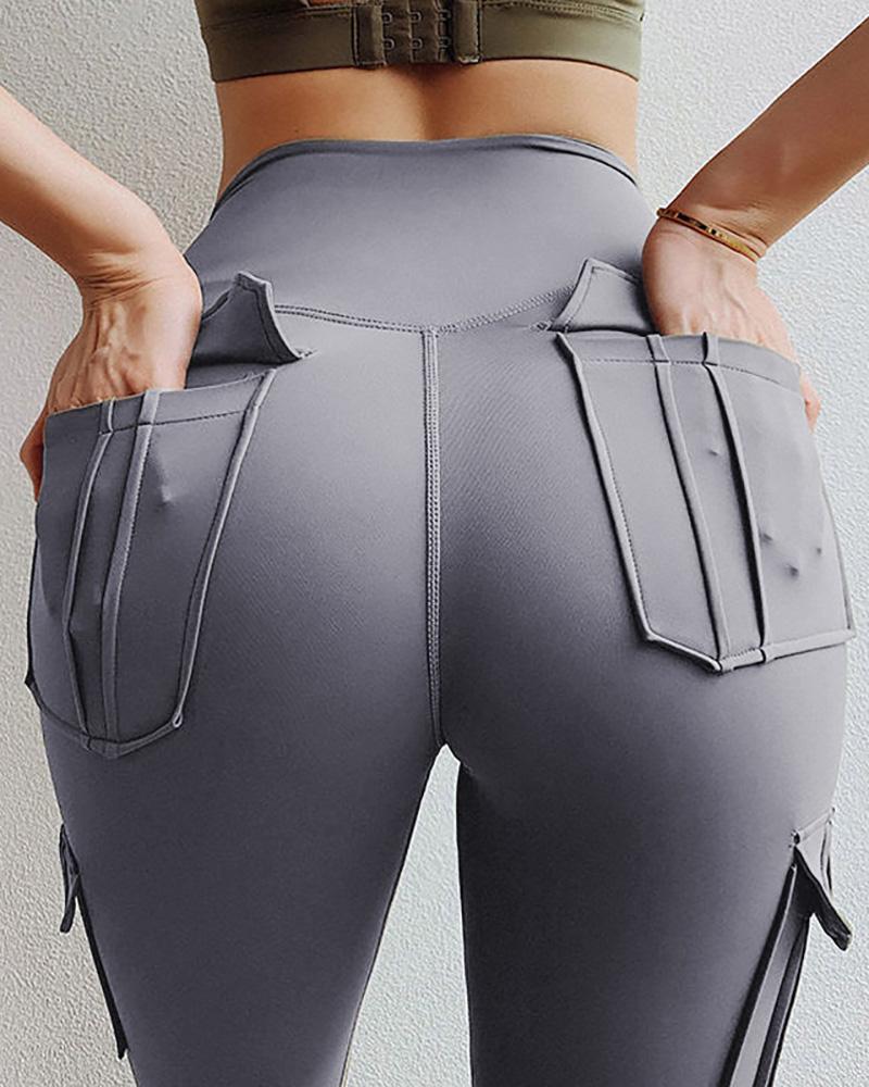 

Pocket Design Hip Lifting Sporty Knit Pants, Gray