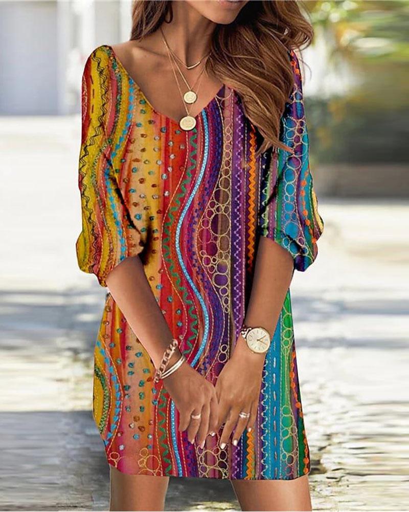 

Abstract Geometric Print Casual Dress, Multicolor