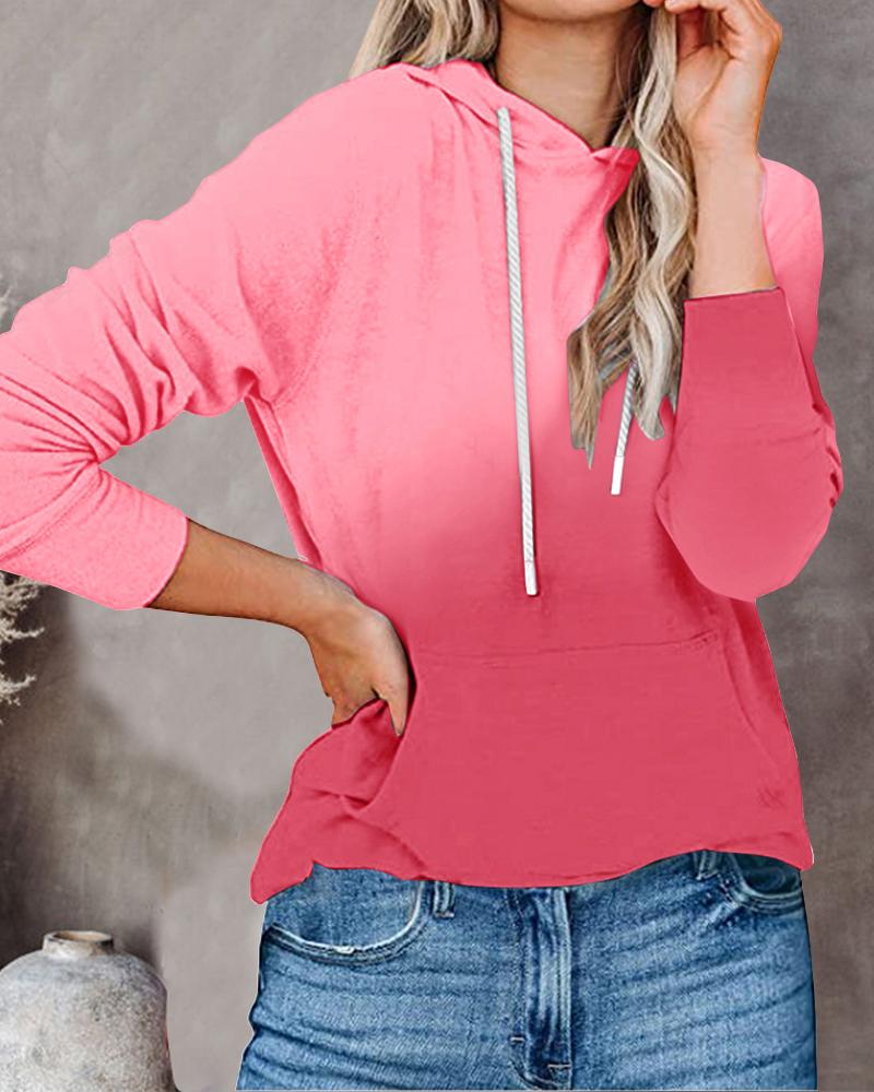 

Ombre Long Sleeve Pocket Detail Drawstring Hoodie, Red