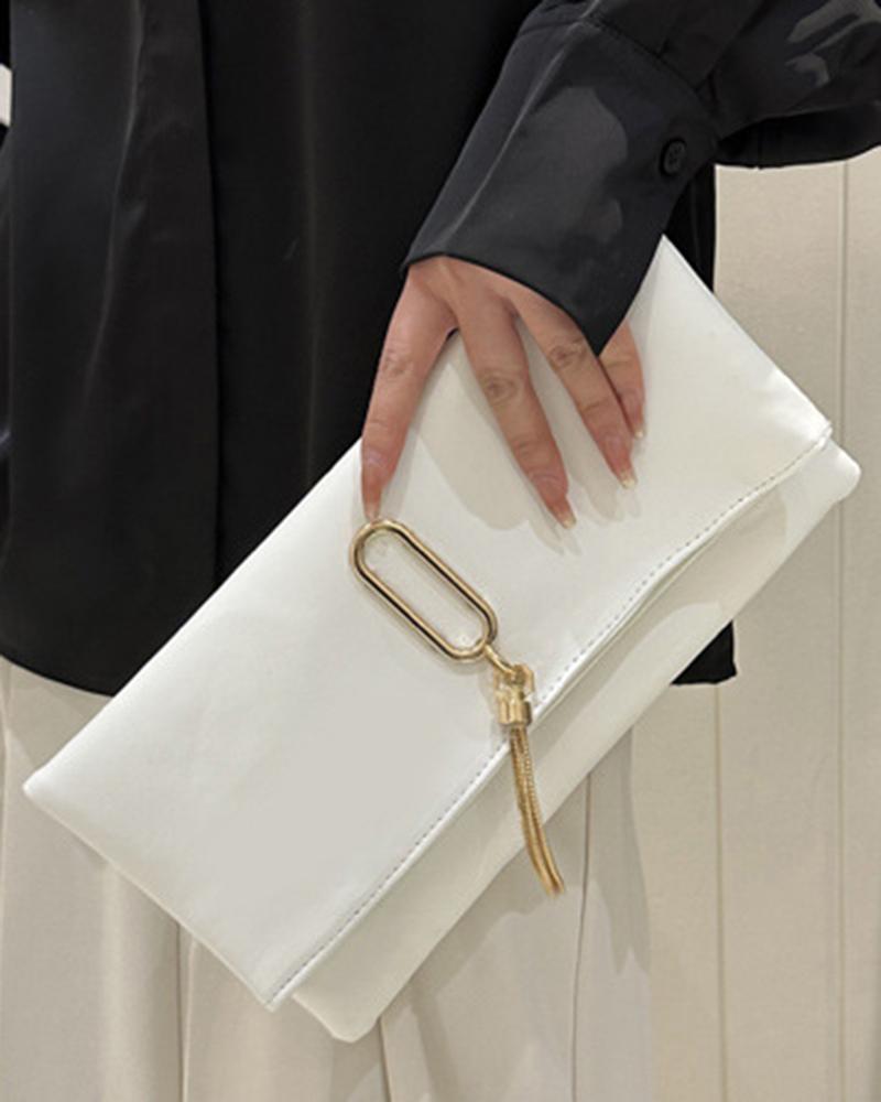 

Tassel Detail Flap Clutch Bag, White