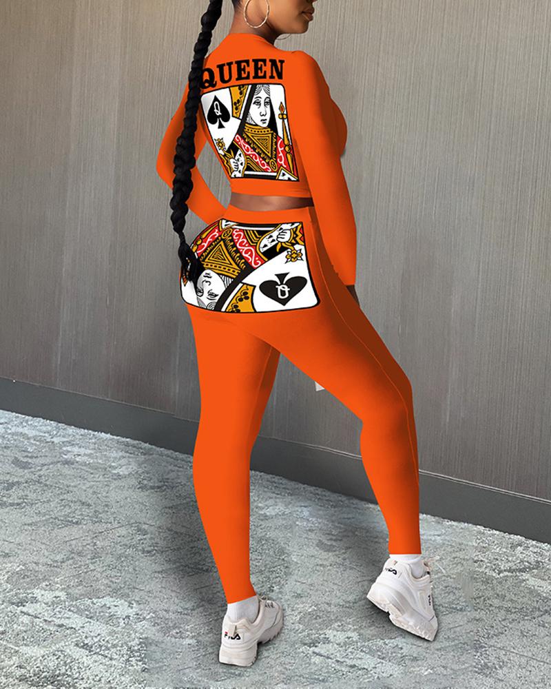 

Poker Printing Long Sleeve Pant Sets, Orange