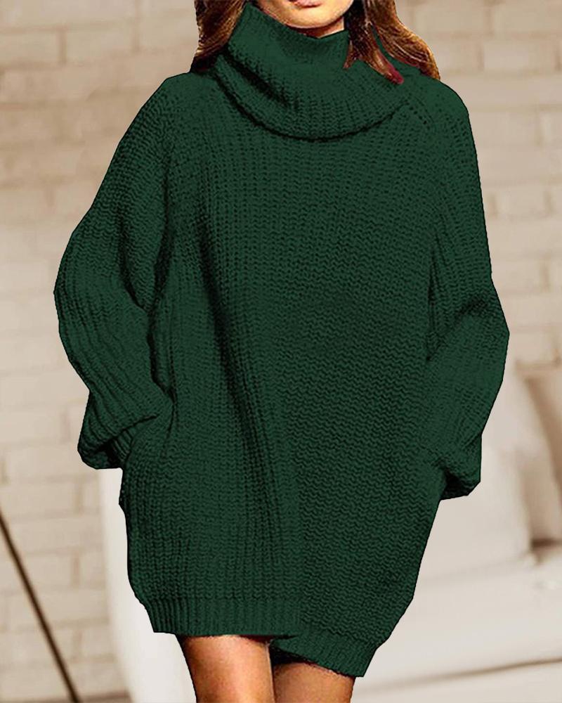 

Long Sleeve Turtleneck Chunky Knit Sweater, Green