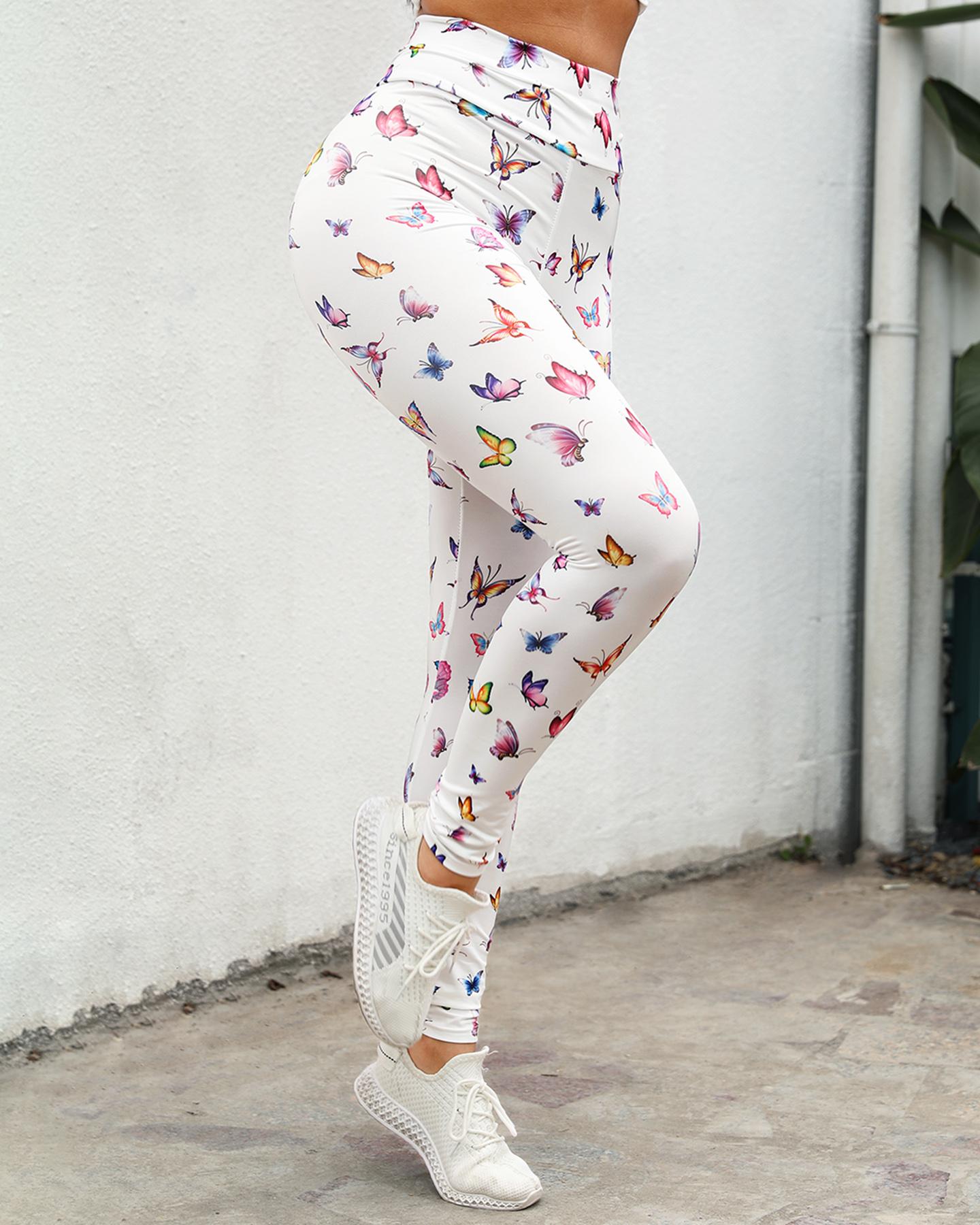 

Print High Waist Slim Fit Pants, White