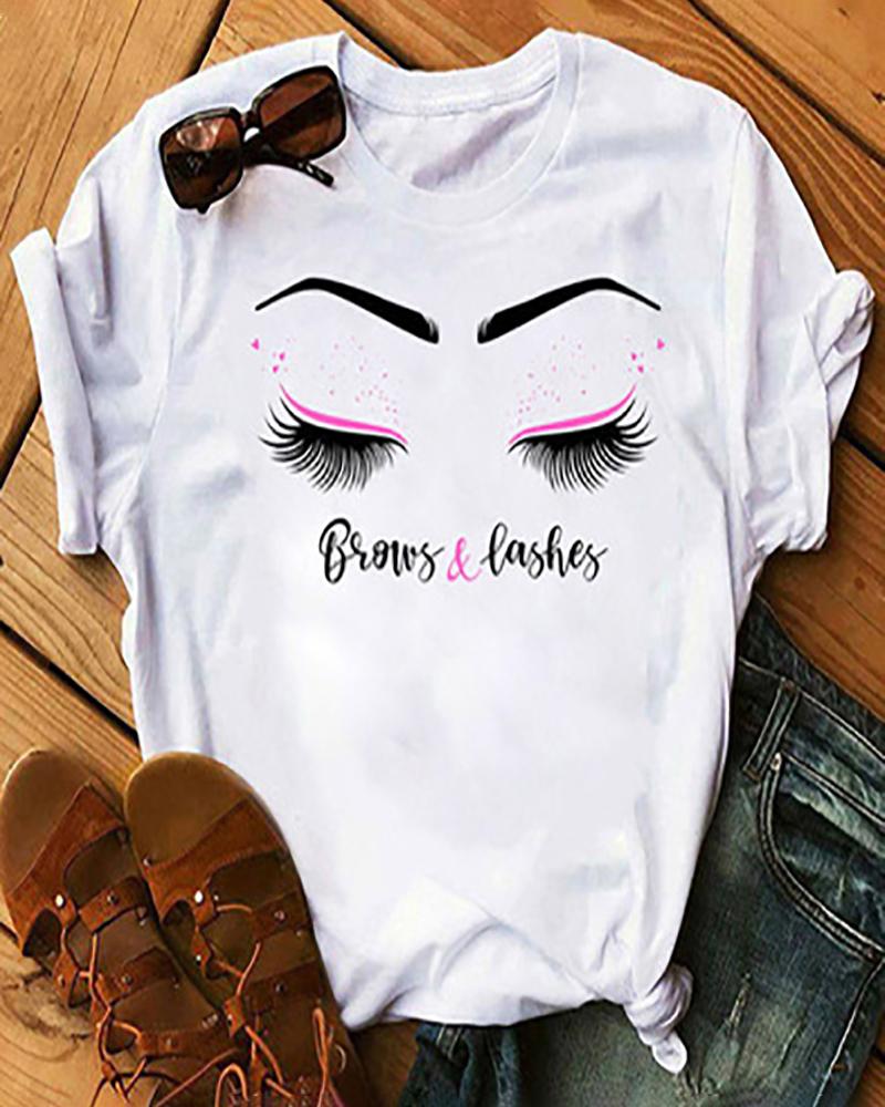 

Eyelash Letter Print Short Sleeve T-shirt, Style4