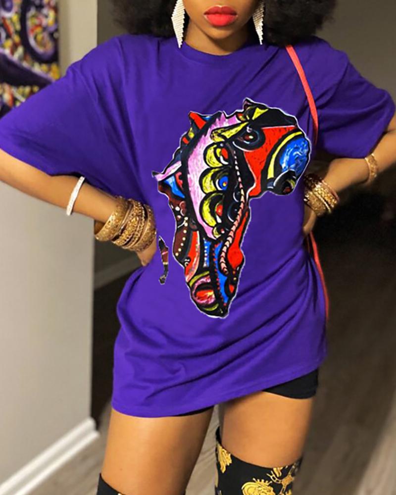 

Graphic Print Half Sleeve Casual T-shirt, Blue