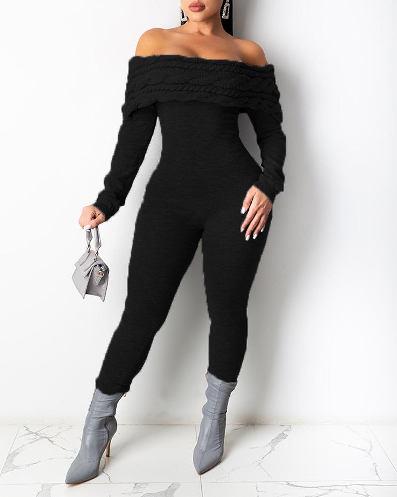 

Off Shoulder Long Sleeve Jumpsuit, Black