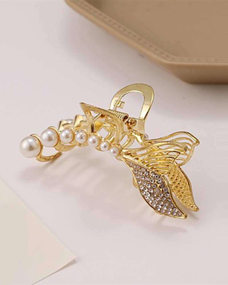 

Butterfly Shaped Rhinestone Beaded Hair Claw, White