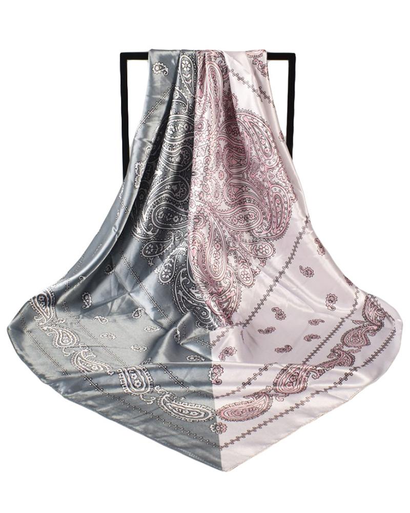 

Colorblcok Paisley Print Satin Square Silk Scarf Headband, Style3