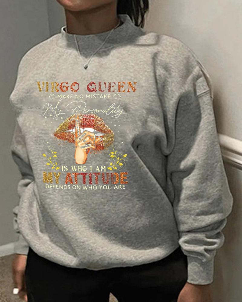 

Plus Size Slogan Print Long Sleeve Sweatshirt, Gray