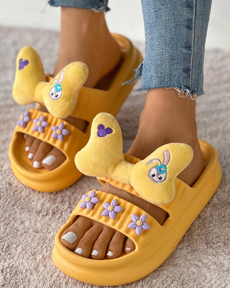 

Cartoon Floral Bowknot Pattern Round Toe Clogs, Yellow