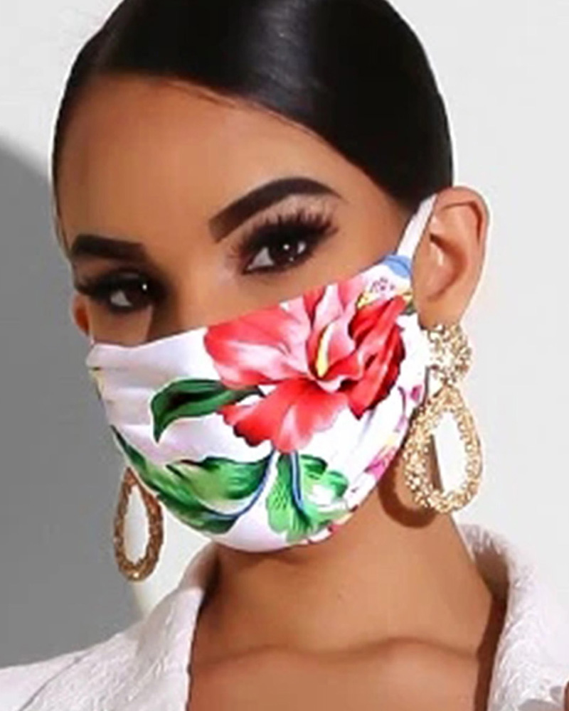 

Floral Print Breathable Mouth M .a. s. k Washable And Reusable, White