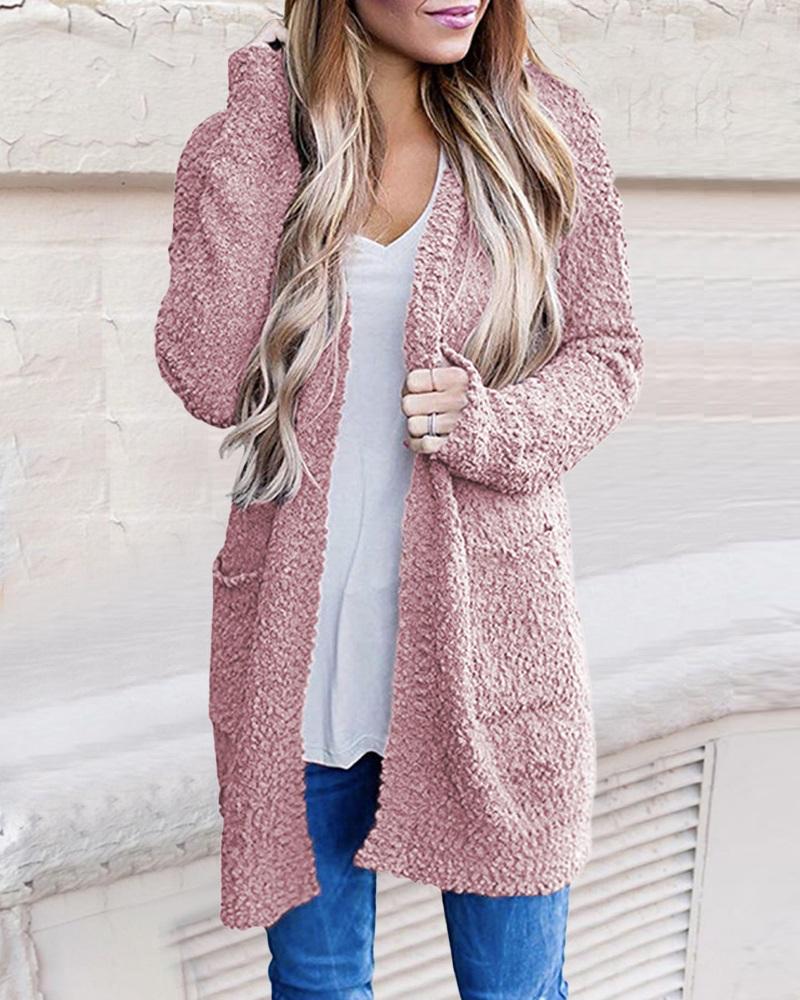 

Long Sleeve Pocket Detail Open Front Cardigan, Pink