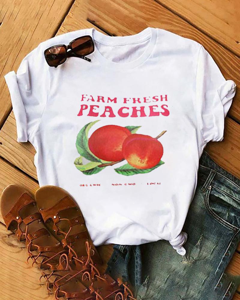 

Letter Peach Print Sleeveless Casual Top, White