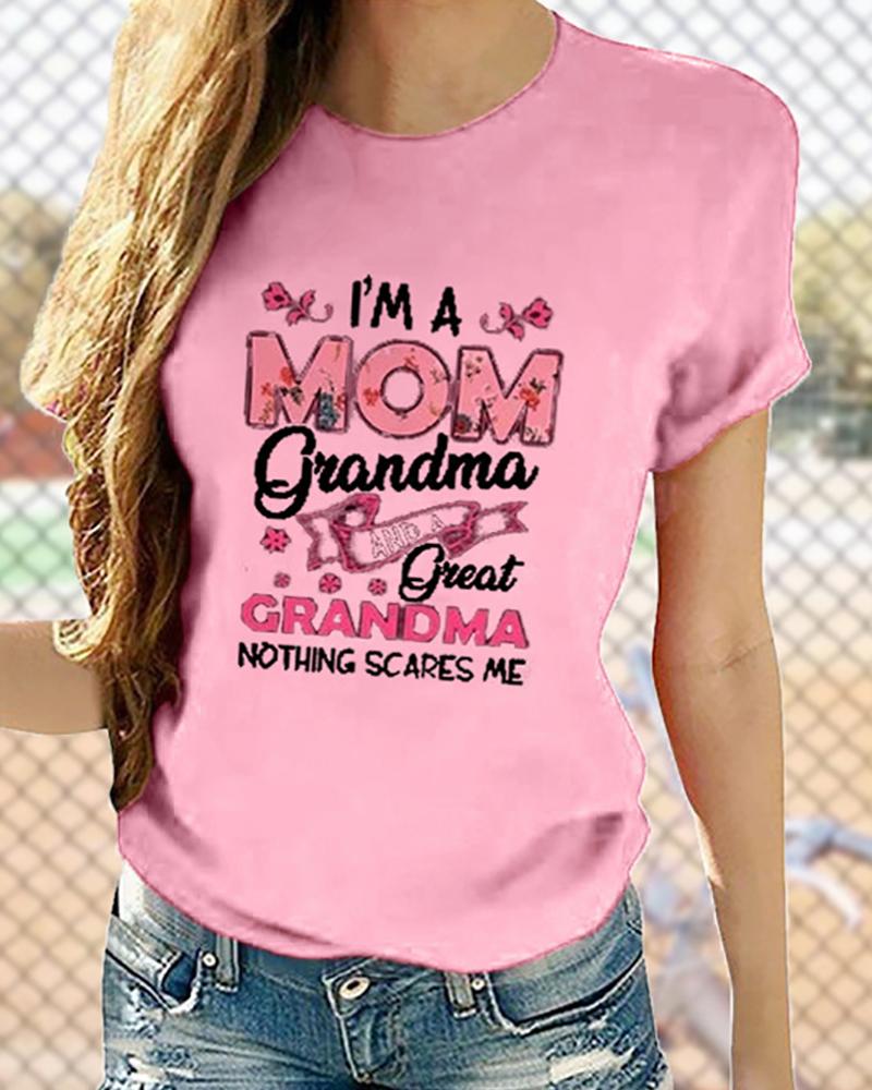 

Mother' Day Floral Graphic Letter Print T-shirt, Pink