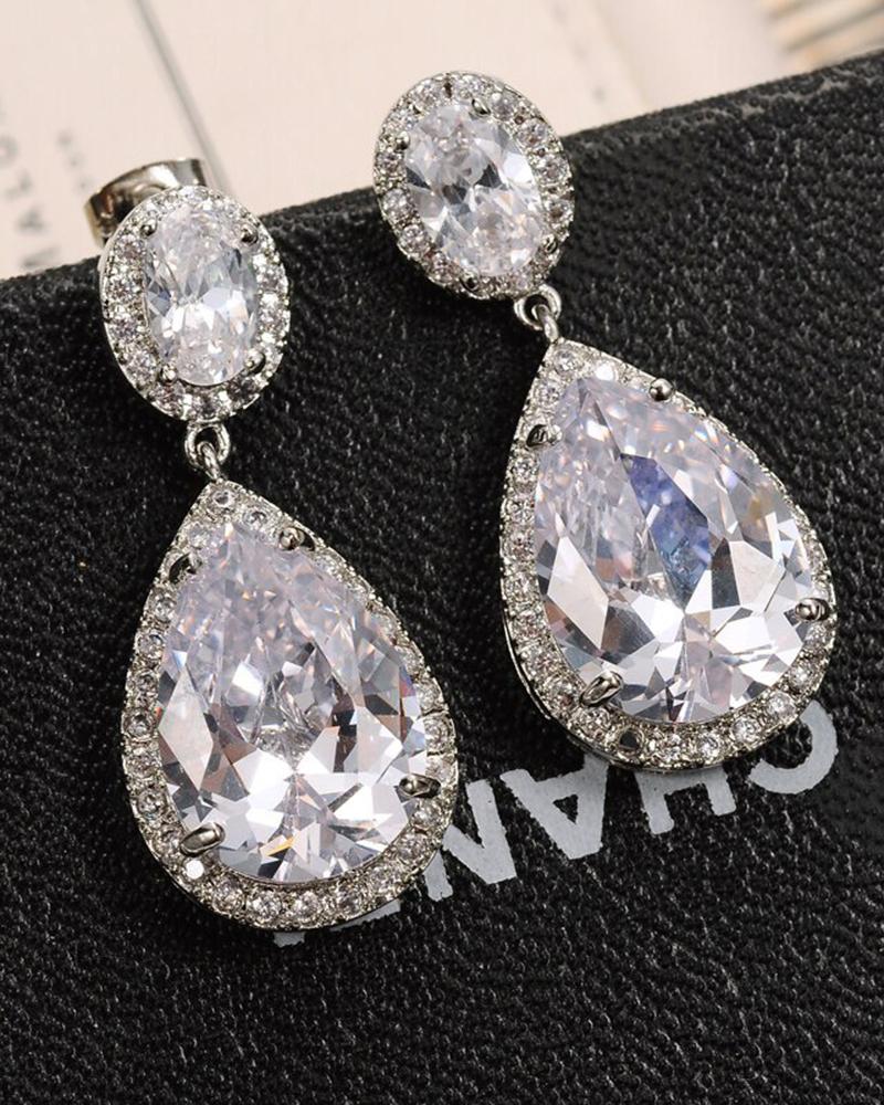 

1Pair Waterdrop Zircon Earrings, Silver