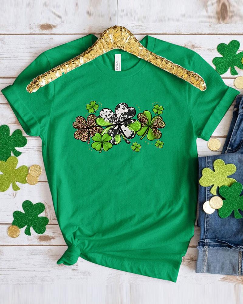 

Plus Size St. Patrick's Day Lucky Shamrock Print Casual T-shirt, Green