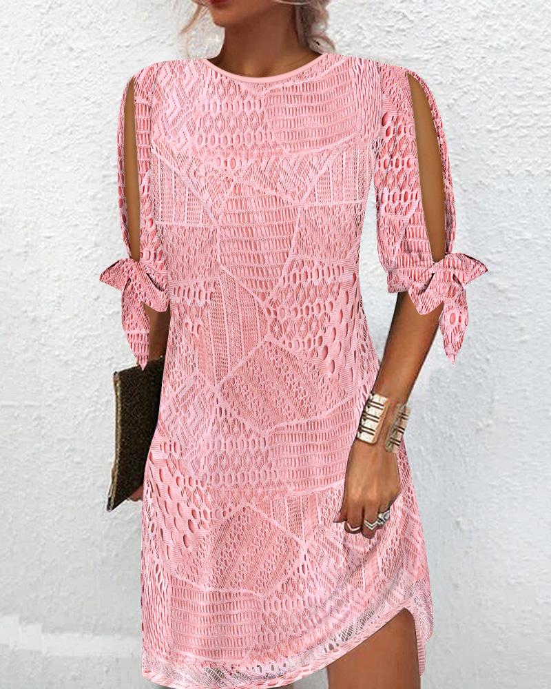 

Cold Shoulder Split Sleeve Casual Lace Dress, Pink