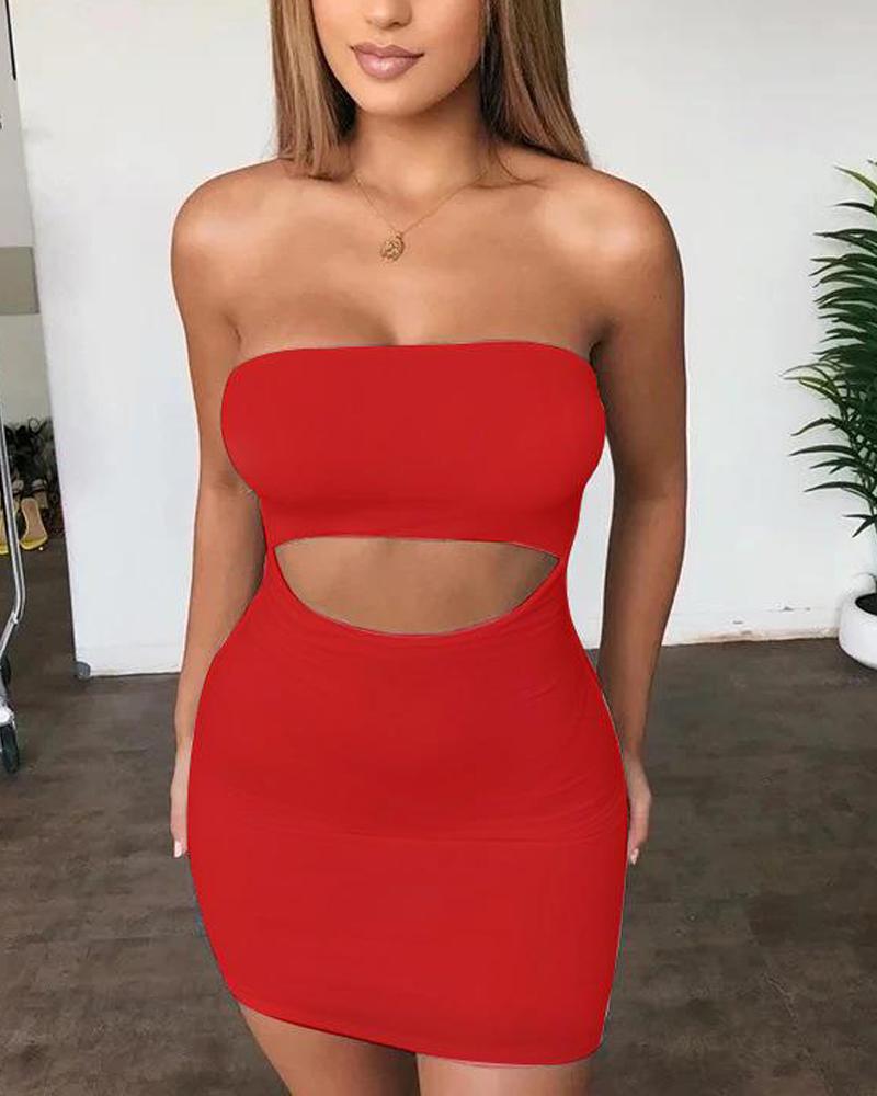 

Bandeau Cutout Front Bodycon Dress, Red