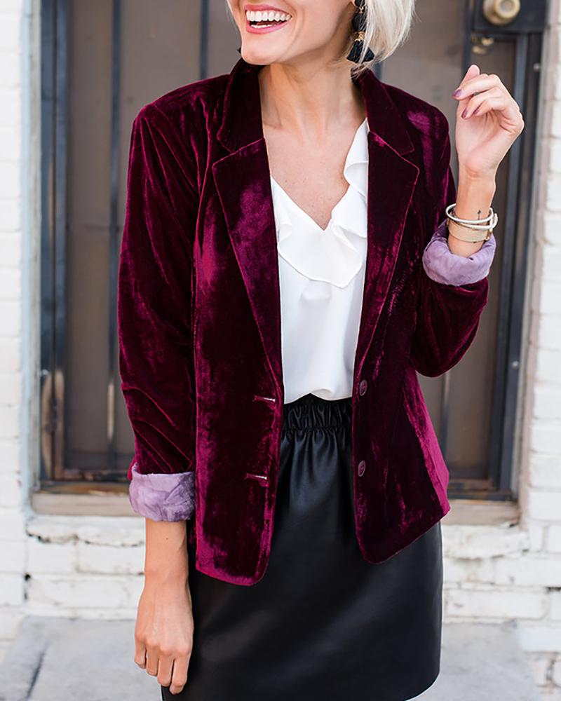

Long Sleeve Velvet Blazer Coat, Wine red