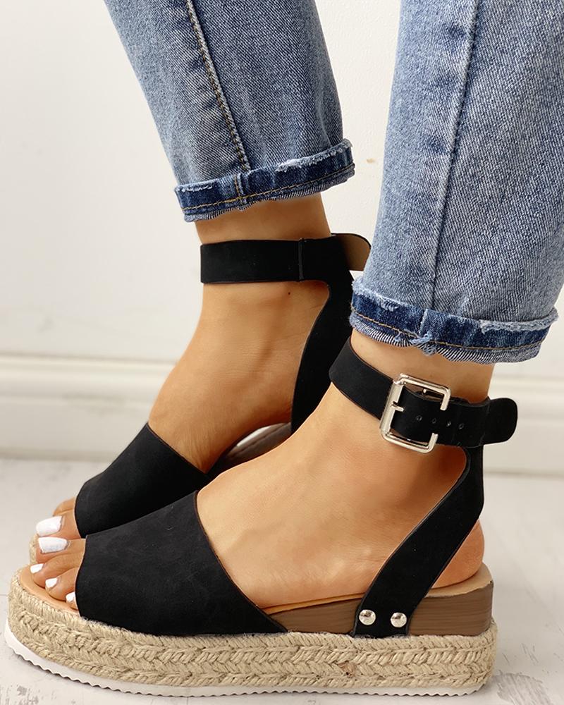 

Peep Toe Slingback Espadrille Platform Sandals, Black