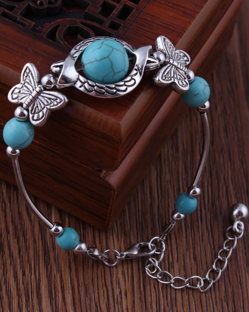 

1pc Bohemian Butterfly Pattern Turquoise Bangle Bracelet, Blue