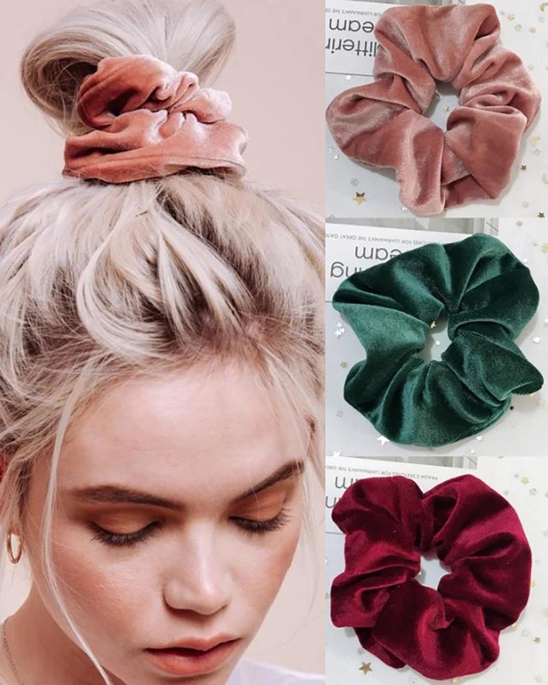 

1pcs Velvet Elastic Ruched Ponytail Holder Hair Ties Fashion Hair Bands, Pink