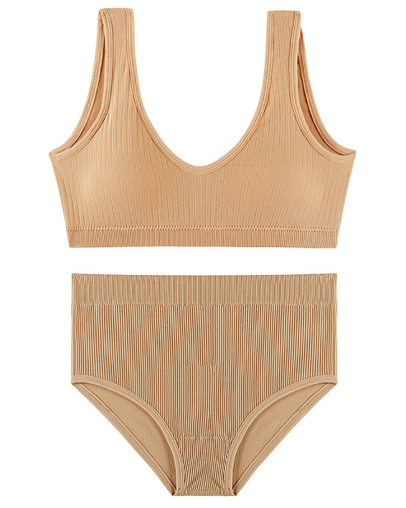 

Sleeveless V Neck Seamless Bra Set, Nude