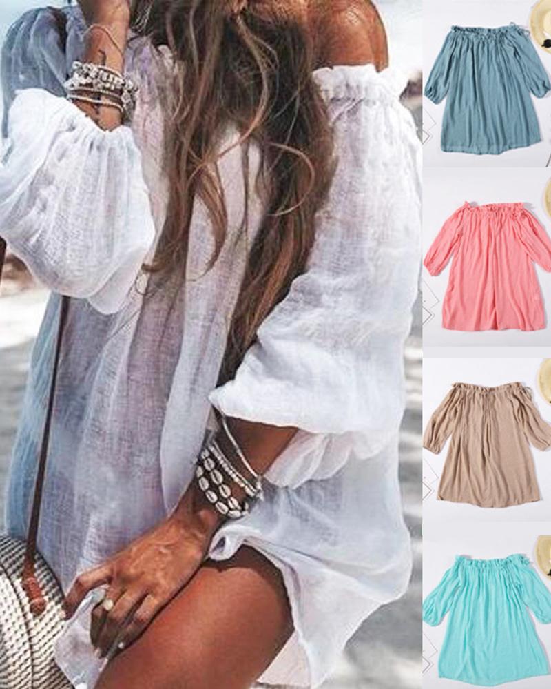 

Lantern Sleeve Off Shoulder Top, White