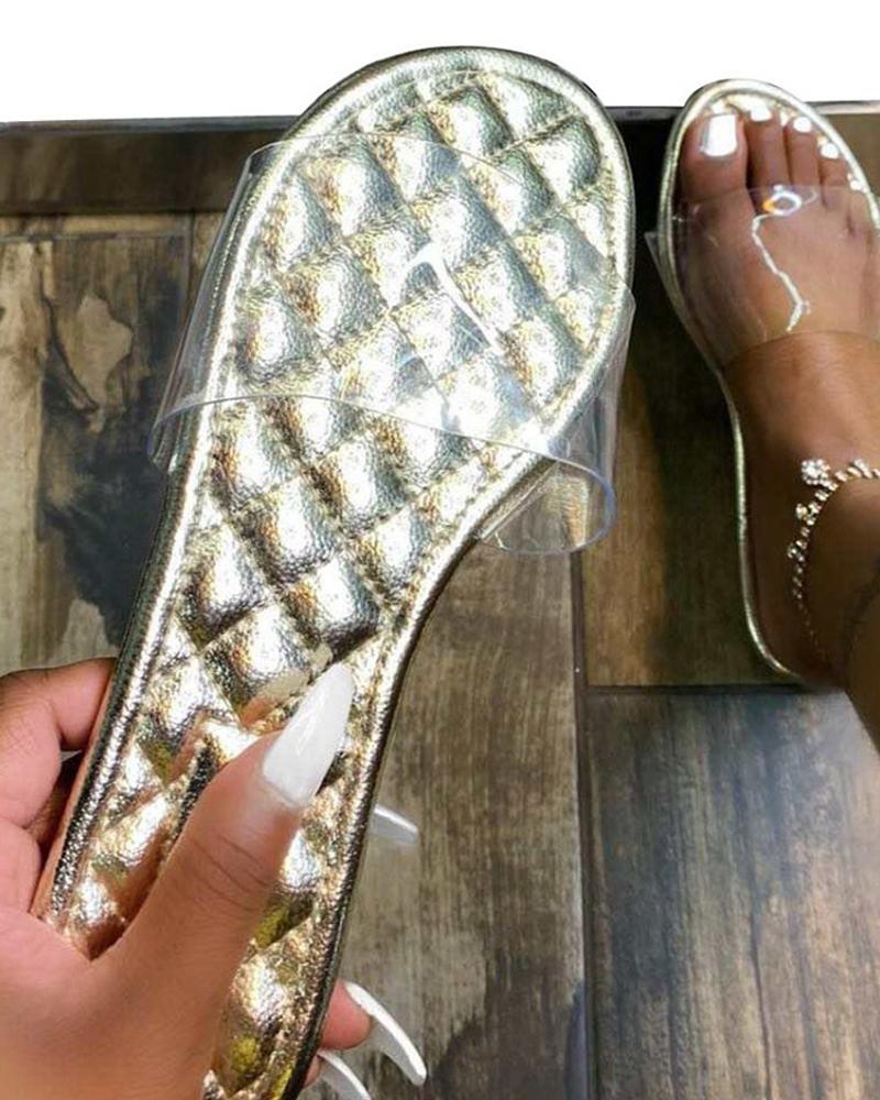 

Clear Strap Quilted Slippers, Gold