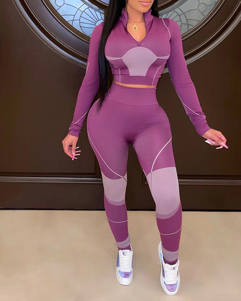 

Colorblock Zip Front Yoga Sports Set, Purple