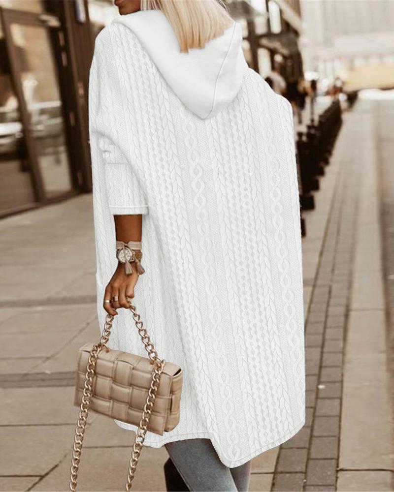 

Cable Textured Hooded Longline Coat, White