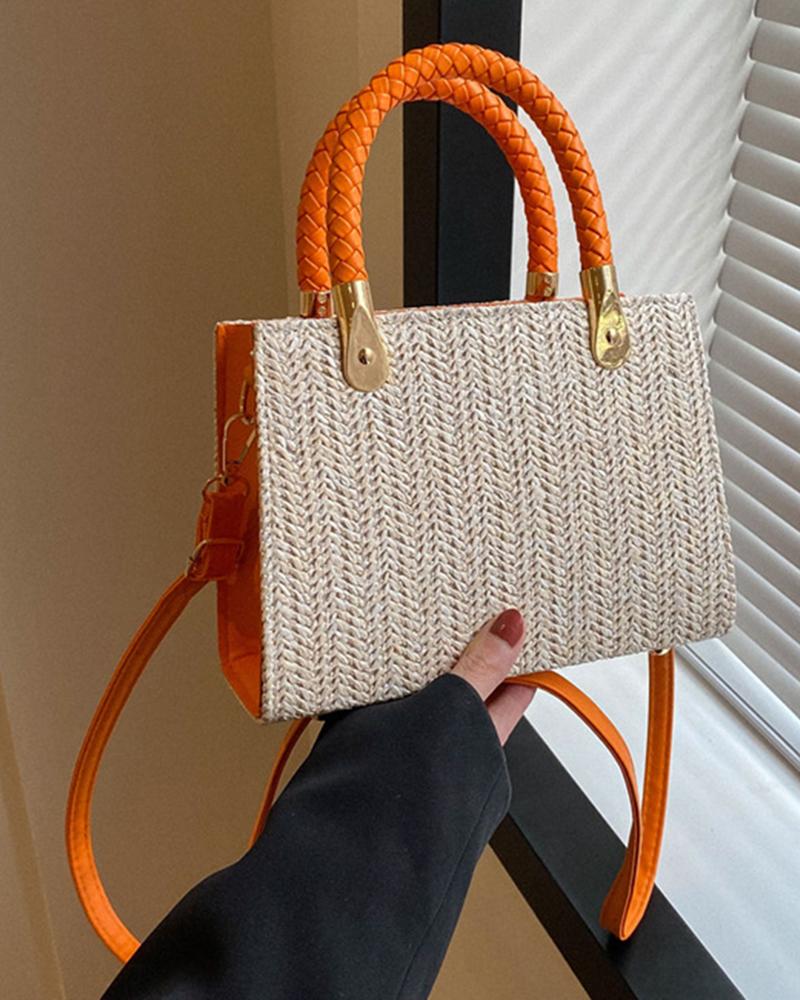 

Braided Straw Satchel Bag, Orange