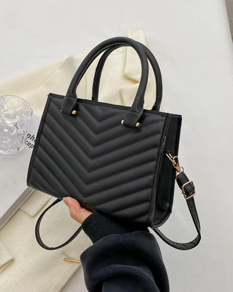 

Chevron Quilted Large Capacity Satchel Bag, Black