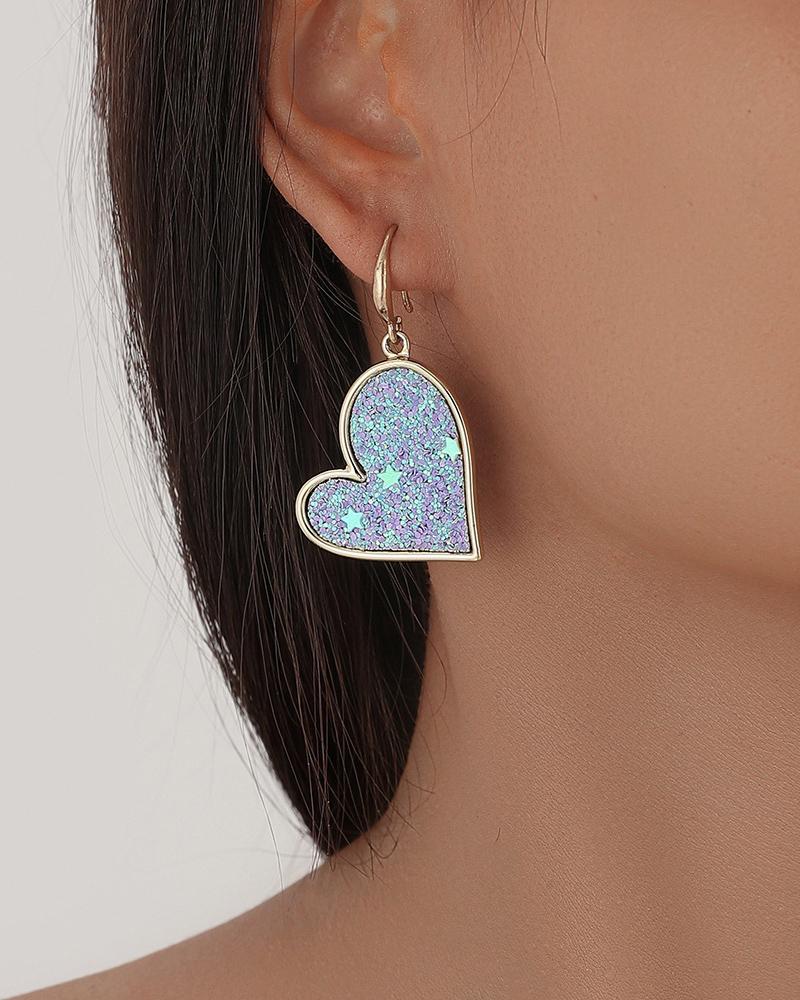 

Heart Shaped Contrast Sequin Drop Earrings, Purple