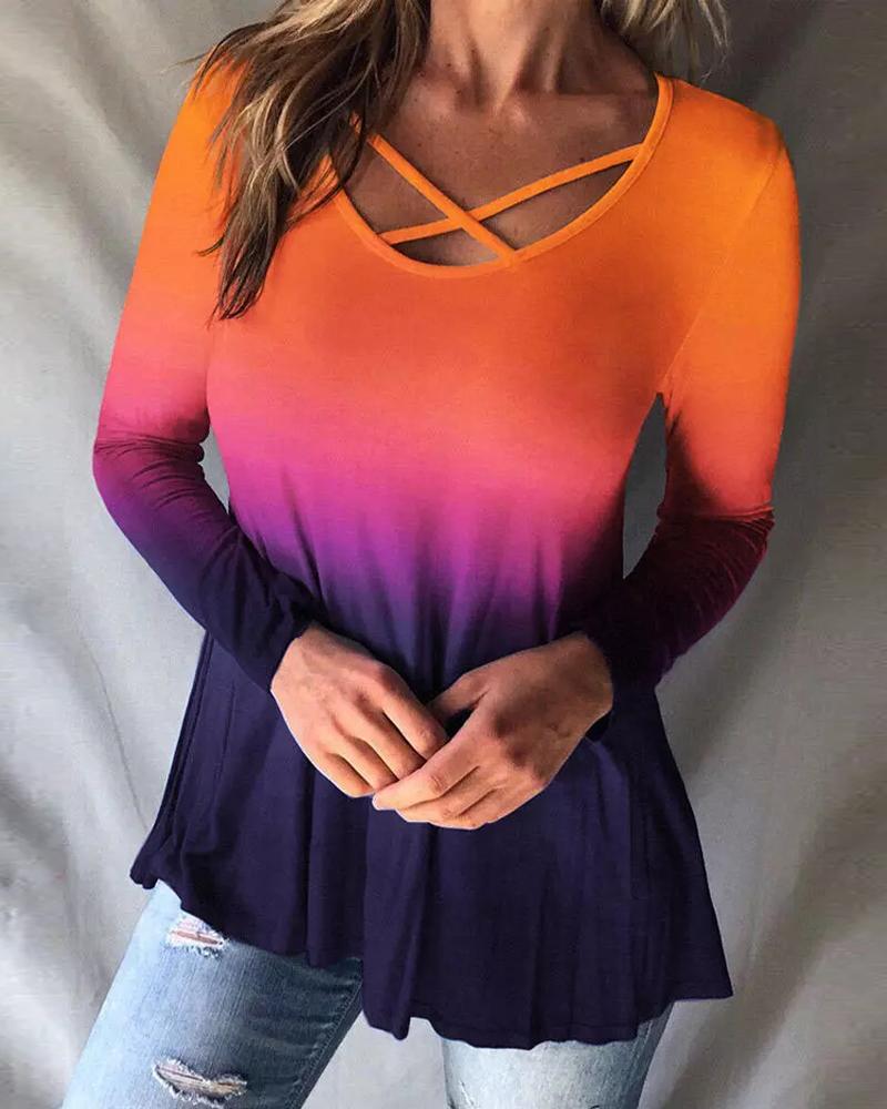 

Ombre Long Sleeve Flowy Top, Multicolor