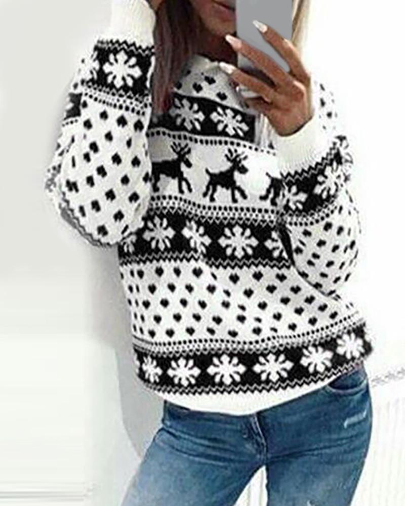 

Christmas Snowflake Moose Print Sweater, Black