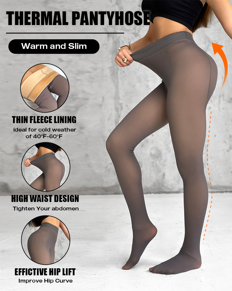 

2-Piece Transparent Tight Fleece Lined Thick High Waist Elasticity Thermal Pantyhose Warm Leggings, Style4